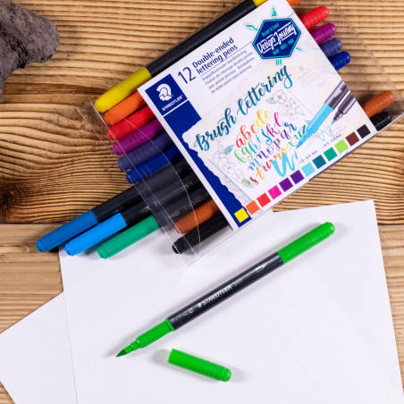 Staedtler Brush Letter Duo, Feutres de coloriage à double pointe pour lettrage au pinceau, Pointe pinceau 1-6 mm et pointe fine