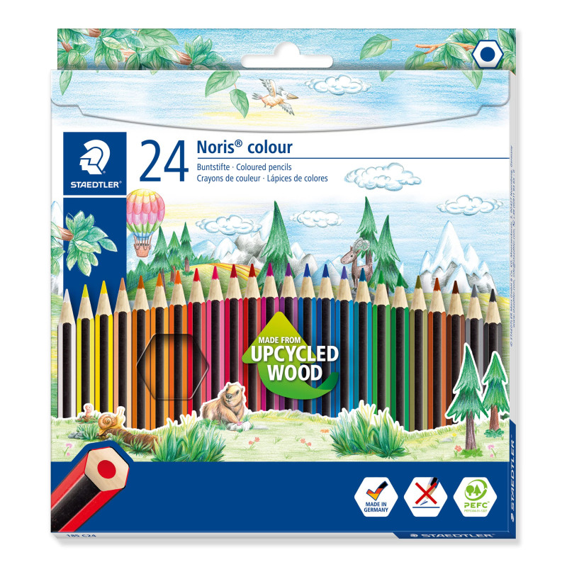 STAEDTLER - Noris colour 185 - Etui carton 24 crayons de couleur assortis en bois upcyclé - 185 C24 STAEDTLER - Noris colour 185 - Etui carton 24 crayons de couleur assortis en bois upcyclé - 185 C24