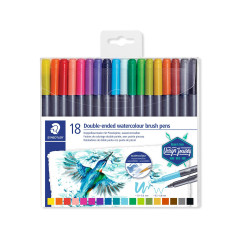 Staedtler Feutres de coloriage aquarellables à double pointe, Pointe pinceau 1-6 mm et pointe fine 0.5-0.8 mm, Étui plastique av