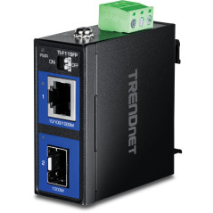 TRENDnet, TI-F11SFP, Convertisseur de média Industriel renforcé 100/1000 Base-T vers SFP, Montage Mural/sur Rail DIN, Fibre Mult