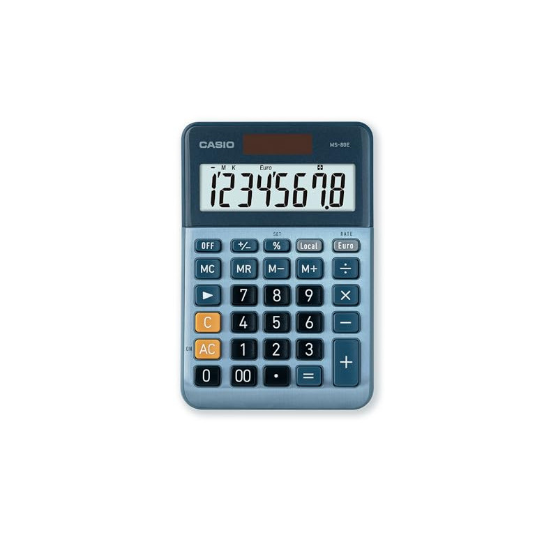 Casio MS80E Calculatrice de Bureau Conversion de Devises à 8 Chiffres, Façade en Aluminium, Bouton de Correction rapide, Solaire Casio MS80E Calculatrice de Bureau Conversion de Devises à 8 Chiffres, Façade en Aluminium, Bouton de Correction rapide, Solaire