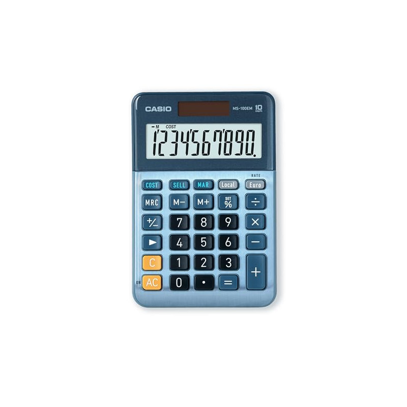 Casio MS100EM Calculatrice de Bureau à 10 Chiffres à énergie solaire/Batterie avec Calcul de Pourcentage avancé, Conversion de d Casio MS100EM Calculatrice de Bureau à 10 Chiffres à énergie solaire/Batterie avec Calcul de Pourcentage avancé, Conversion de d