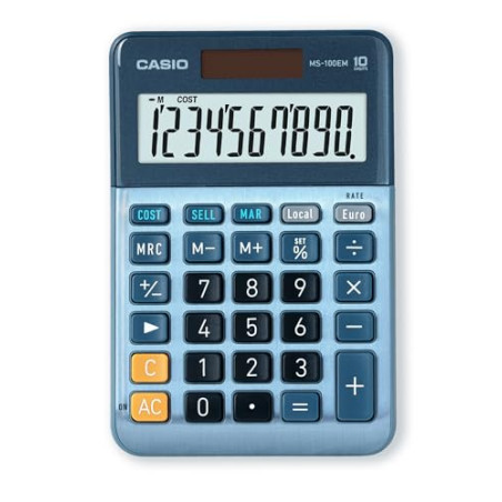 Casio MS100EM Calculatrice de Bureau à 10 Chiffres à énergie solaire/Batterie avec Calcul de Pourcentage avancé, Conversion de d