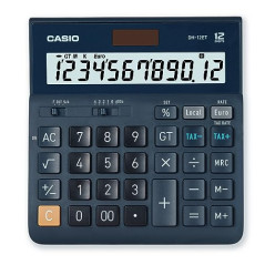 Casio DH12ET Calculatrice de Bureau Calcul de la Taxe à 12 Chiffres Mémoire totale Fonctionnant sur Batterie solaire Noire