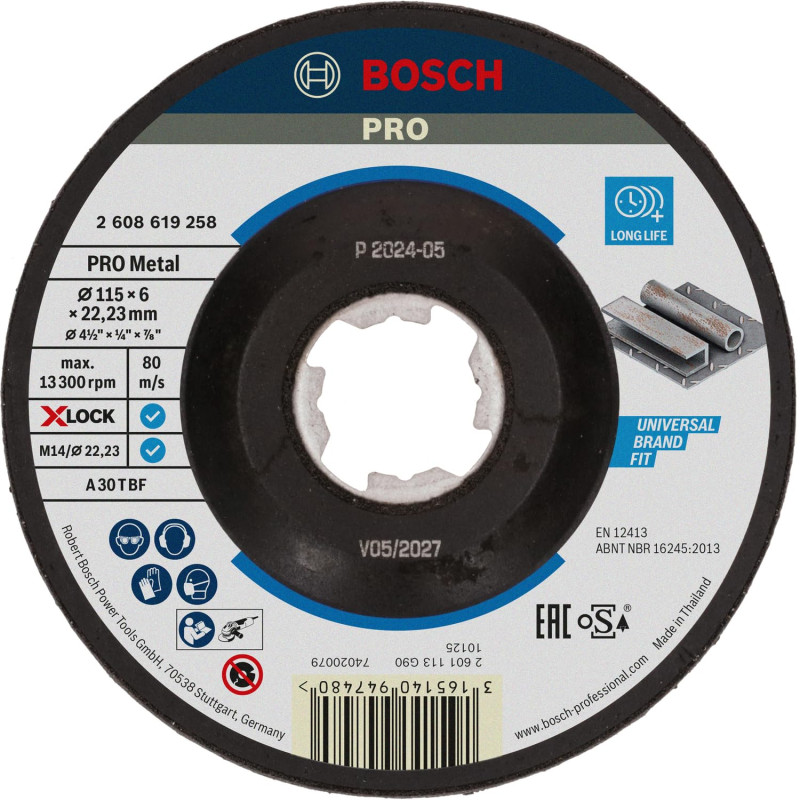 Bosch 1x Disque abrasif PRO Metal Longlife pour petite meuleuse angulaire et X-Lock, M14/22,23 mm (pour Acier, Ø 115 mm, Profess Bosch 1x Disque abrasif PRO Metal Longlife pour petite meuleuse angulaire et X-Lock, M14/22,23 mm (pour Acier, Ø 115 mm, Profess