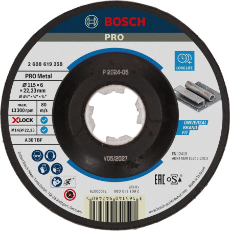 Bosch 1x Disque abrasif PRO Metal Longlife pour petite meuleuse angulaire et X-Lock, M14/22,23 mm (pour Acier, Ø 115 mm, Profess