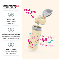 Sigg - Gourde Enfant avec Paille En Aluminium - Miracle Butterfly - Étanche - Poids Plume - Sans BPA - Certifiée Neutre En CO2 -