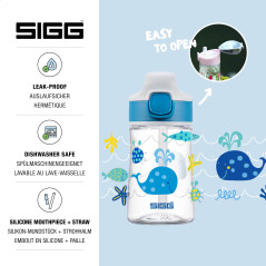 Sigg - Gourde Enfant avec Paille En Tritan - Miracle Ocean - Étanche - Passe au Lave-Vaisselle & Micro-ondes - Résiste aux Chocs