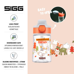 Sigg - Gourde Enfant avec Paille En Tritan - Miracle Woodland - Étanche - Passe au Lave-Vaisselle & Micro-ondes - Résiste aux Ch