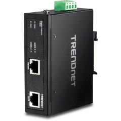 TRENDnet, TI-IG30, Injecteur Gigabit PoE industriel renforcé, rail DIN, montage mural, boîtier IP30, supports rail DIN et muraux