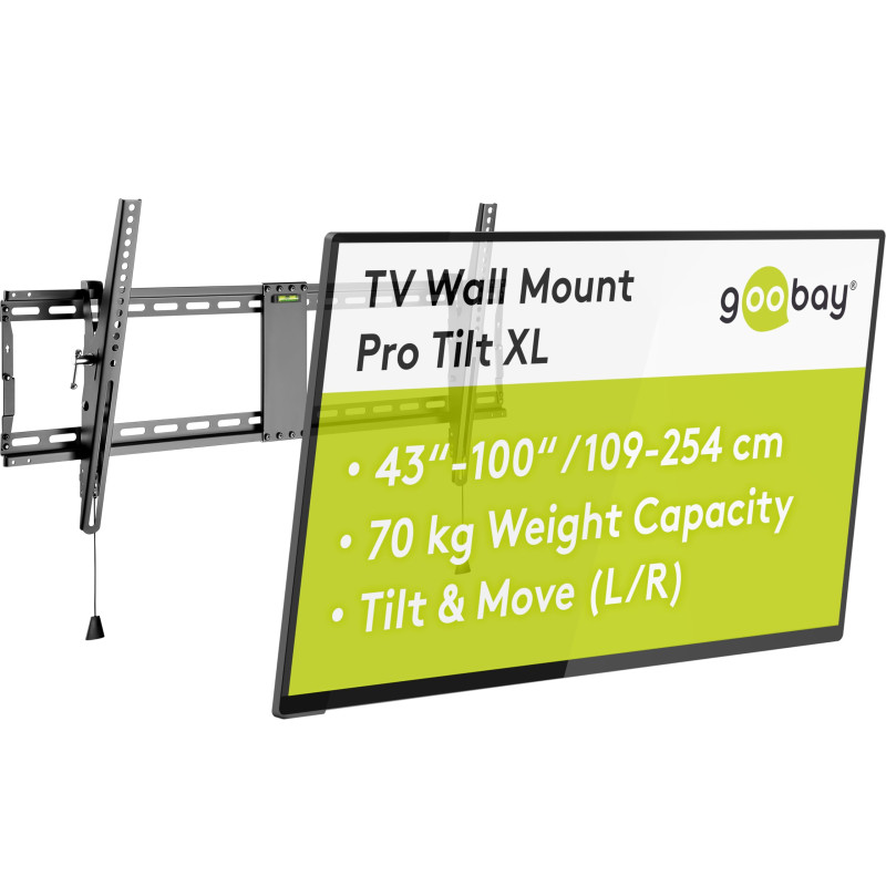 goobay Support TV Mural Inclinable 43-100 Pouces VESA 800x400 Jusqu'à 70 kg Système Click - Pro Tilt XL - 49930 goobay Support TV Mural Inclinable 43-100 Pouces VESA 800x400 Jusqu'à 70 kg Système Click - Pro Tilt XL - 49930