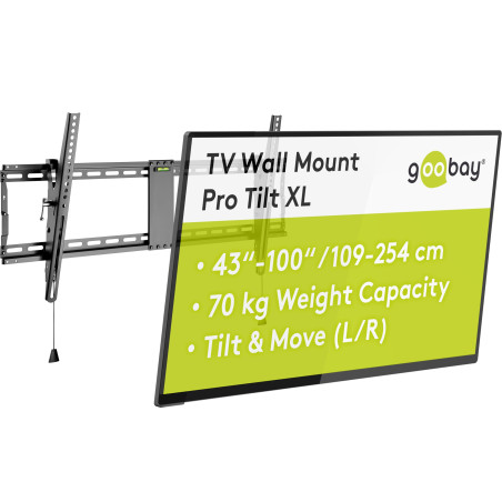 goobay Support TV Mural Inclinable 43-100 Pouces VESA 800x400 Jusqu'à 70 kg Système Click - Pro Tilt XL - 49930