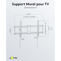 goobay Support TV Mural Inclinable 43-100 Pouces VESA 800x400 Jusqu'à 70 kg Système Click - Pro Tilt XL - 49930