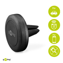 Goobay Universal magnetic holder set, black - for simple, secure attachment in the car Universal magnetic holder set for simple,