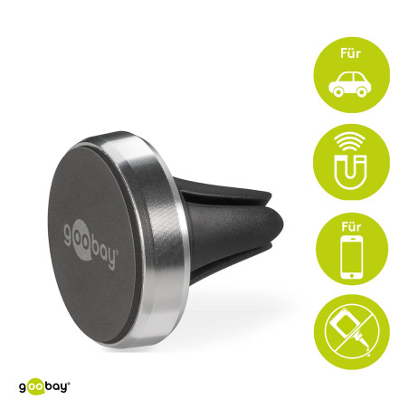 Goobay 38685 Kit Universel de Support Magnétique au Design Ultraplat, Noir/Argent, 35mm Diamètre