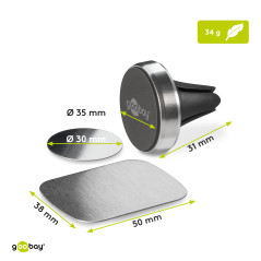 Goobay 38685 Kit Universel de Support Magnétique au Design Ultraplat, Noir/Argent, 35mm Diamètre