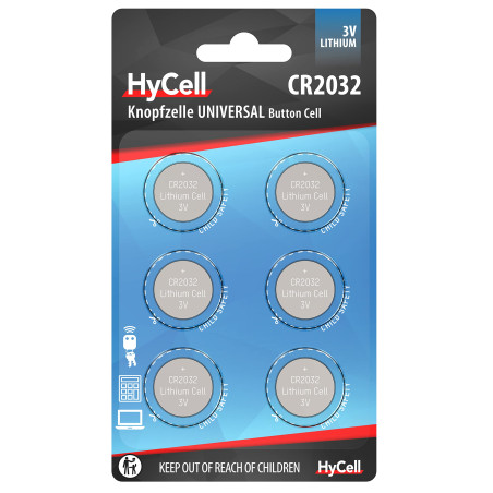 HyCell Lot de Piles Plates CR2032 (6 pces) – Piles Bouton pour clés de Voiture, horloges, bips de Parking, systèmes d'ouverture