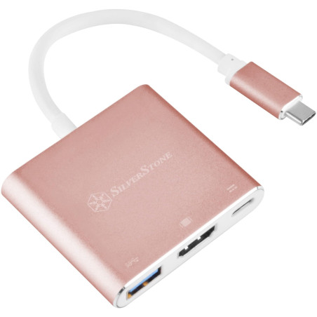 SilverStone SST-EP08P - Adaptateur convertisseur USB 3.1 Type C vers HDMI 4K/USB Type C/USB Type A, rose