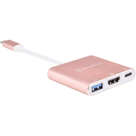 SilverStone SST-EP08P - Adaptateur convertisseur USB 3.1 Type C vers HDMI 4K/USB Type C/USB Type A, rose
