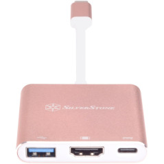 SilverStone SST-EP08P - Adaptateur convertisseur USB 3.1 Type C vers HDMI 4K/USB Type C/USB Type A, rose