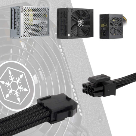 SilverStone Technology SST-PP07E-EPS8B - 30cm EPS 8pin vers EPS/ATX 4+4pin Cable d'extension manchonné, Noir