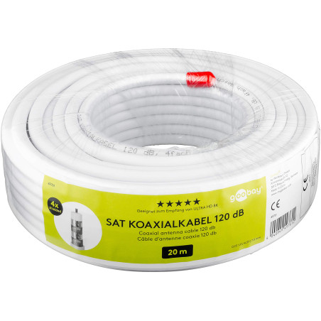 goobay 49761 Câble satellite coaxial 120 dB quadruple blindage CCS Blanc 20 m