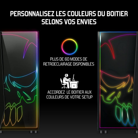 SPIRIT OF GAMER - Boitier PC Gamer RGB Ghost One - Façade et Paroi en Verre Trempé - 60 Modes de Rétroéclairage - 2 Ventilateur 