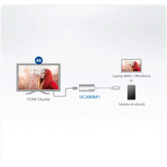ATEN UC3008A1 Adaptateur USB-C vers HDMI, 0,3 m