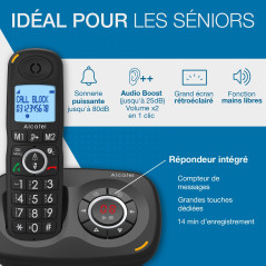 ALCATEL XL595 B Voice - Téléphone Fixe Sans Fil Senior Avec Répondeur - Grand Écran Rétroéclairé - Mains Libres - Fonction Bloca