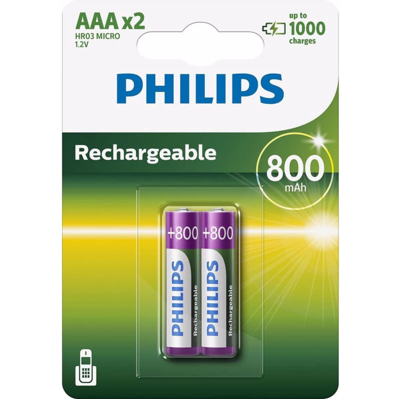 Philips R03B2A80 Batterie rechargeable 800mAh AAA 2 pièces Philips R03B2A80 Batterie rechargeable 800mAh AAA 2 pièces