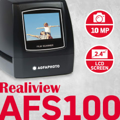 AgfaPhoto Realiview AFS100 – Scanner Numérique de Films, Négatifs 35mm/135 et Diapositives (10MP, Écran LCD 2.4'') - Noir