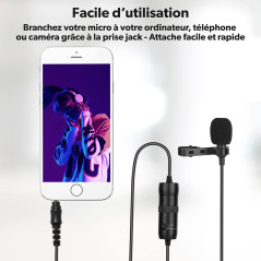 T’NB - Influence Micro Cravate 6 Mètres, Omnidirectionnel, Son 360 Degrés, Attache Cravate, Plug and Play, Compatible Smartphone