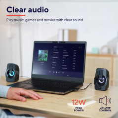 Trust Gemi RGB LED Enceinte PC 2.0 pour PC et Ordinateur Portable, 12W (6W RMS), Alimentation USB, Connexion Audio 3,5 mm, Haut