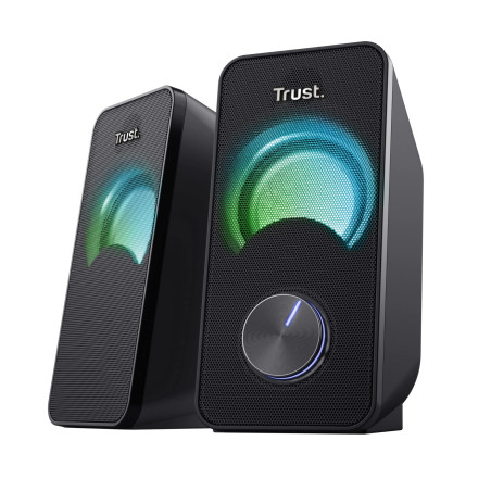 Trust Arys Enceinte PC 2.0 Compacte, 12 W (6 W RMS), Alimentation USB, Connexion Jack 3,5 mm, Éclairage LED, Haut Parleur pour P
