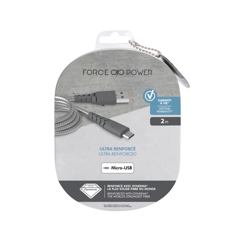 Câble renforcé MicUSB 2m 2.1A Gris