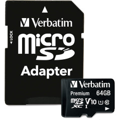 Verbatim 44084 64 Go Carte Mémoire MicroSDXC Classe 10 + Adaptateur Carte SD