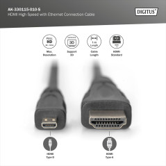 DIGITUS Câble de raccordement AK-330115-010-S 1.00 m noir