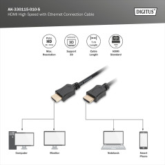 DIGITUS Câble de raccordement AK-330115-010-S 1.00 m noir