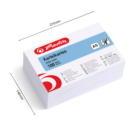 Herlitz-10621308 - fiches, A5, blanc,VE=100
