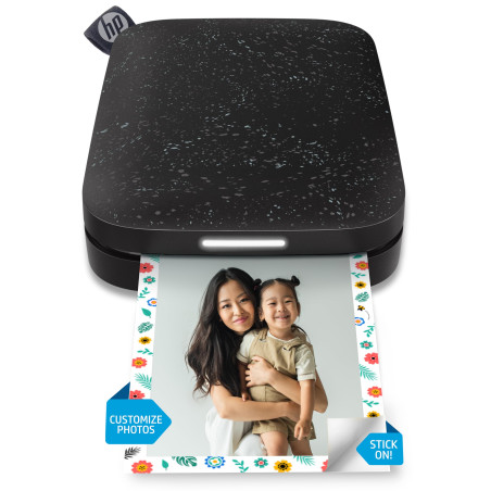 HP Sprocket Imprimante photo portable (Noir) Imprime instantanément des photos autocollantes ZINK 2x3 "à partir de votre apparei