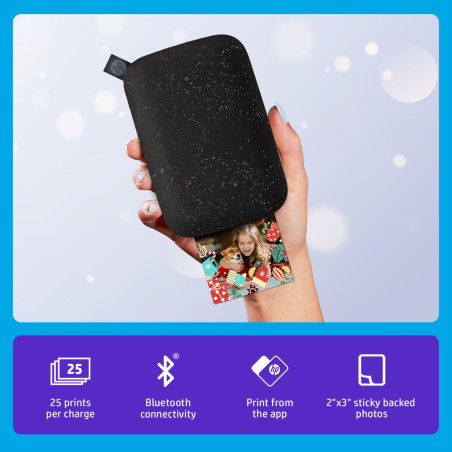 HP Sprocket Imprimante photo portable (Noir) Imprime instantanément des photos autocollantes ZINK 2x3 "à partir de votre apparei