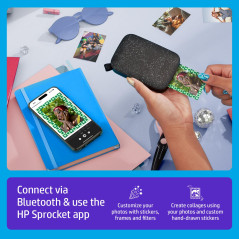 HP Sprocket Imprimante photo portable (Noir) Imprime instantanément des photos autocollantes ZINK 2x3 "à partir de votre apparei