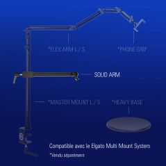 Elgato Master Mount L, pince pour bureau haut de gamme avec perche télescopique jusqu’à 125 cm et filetage 1/4" pour fixer des l