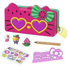 HELLO KITTY Sanrio Hello Kitty coffret Trousse et Accessoires Fête à la plage avec 2 figurines, gomme, règle, crayon et stickers