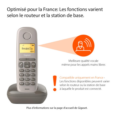 Gigaset A170 Solo Téléphone fixe sans fil DECT/GAP Taupe [Version Française]