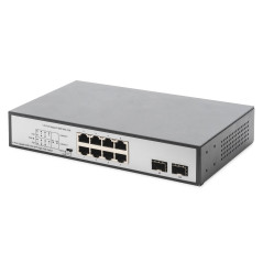 DIGITUS commutateur réseau 8 ports Gigabit PoE - 8x RJ45 - 19 pouces - commutateur réseau - 180W budget PoE - 10/100/1000 Mbps