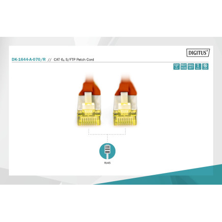 DIGITUS Câble LAN Cat 6A - 7m - RJ45 Câble réseau - S/FTP Blindé - Compatible Cat-6 & Cat-7 - Rouge