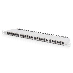 DIGITUS Panneau de Brassage - 19 Pouces - Cat-6A - 24 Ports RJ45 - Blindé - Panneau de Brassage LSA - Montage en Rack 0,5U - Gri