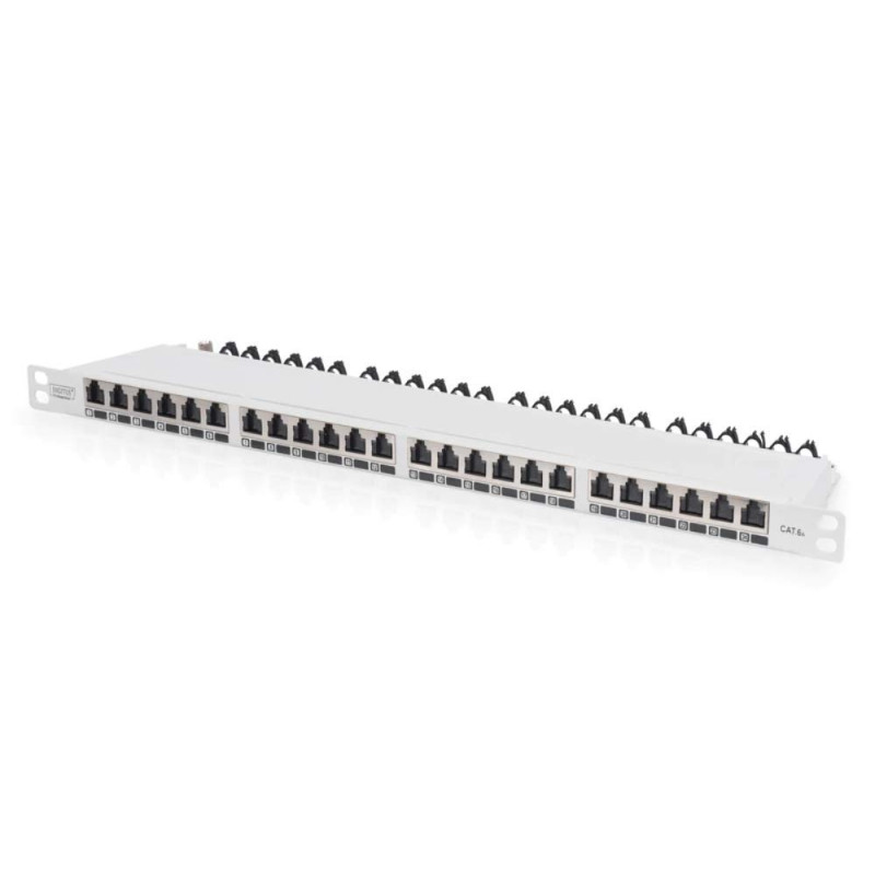 DIGITUS Panneau de Brassage - 19 Pouces - Cat-6A - 24 Ports RJ45 - Blindé - Panneau de Brassage LSA - Montage en Rack 0,5U - Gri DIGITUS Panneau de Brassage - 19 Pouces - Cat-6A - 24 Ports RJ45 - Blindé - Panneau de Brassage LSA - Montage en Rack 0,5U - Gri