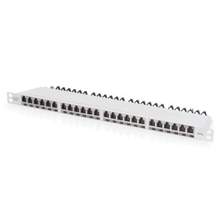 DIGITUS Panneau de Brassage - 19 Pouces - Cat-6A - 24 Ports RJ45 - Blindé - Panneau de Brassage LSA - Montage en Rack 0,5U - Gri